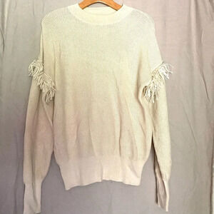 Trademark Sweater Baby Alpaca Silk Blend Fringe Sleeves Ivory Cream S Peru Boho